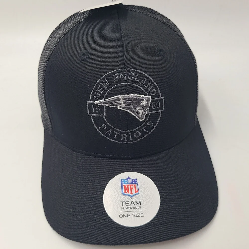 New England Patriots Hat Adjustable Trucker Mesh NFL Team Apparel Black Logo Men